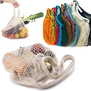 Reusable Cotton Mesh String Shopping Bags Fruit Vegetable Washable Large Net bag - Picture 1 of 8