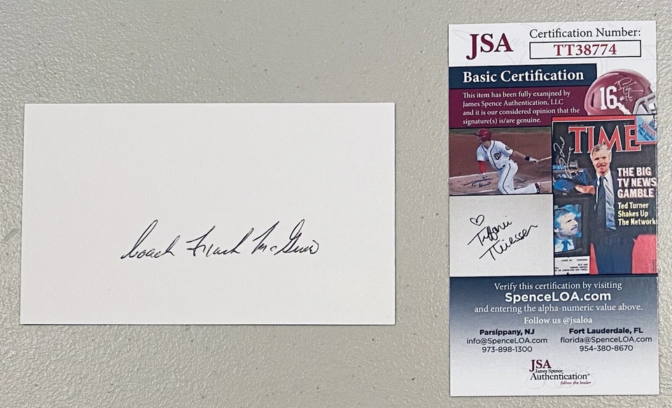 Frank McGuire Signed Autographed 3x5 Card JSA Cert North Carolina Basketball HOF - Image 1 of 1
