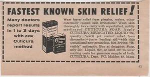 CUTICURA SOAP & MEDICATED LIQUID AD 1956 - Picture 1 of 1