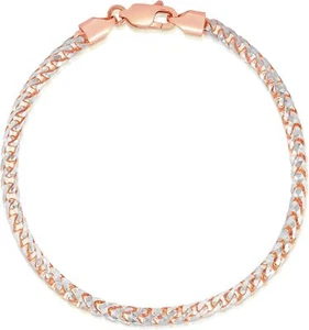Floreo 10k Rose Gold 2.5mm Solid Iced White Gold Round Franco Chain Bracelet - Picture 1 of 5