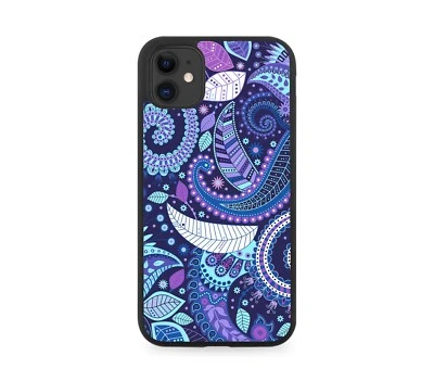 Purple Blue Exotic Tropical Tribal Floral Pattern Rubber Phone Case Tropics G646 - Image 1 of 2