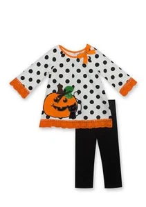 RARE EDITIONS Girl's Jack-o-lantern Polka Dot Halloween 2 Piece Outfit, $30 - Picture 1 of 1