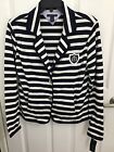 Tommy Hilfiger Women's Blue/White Stripe L/S Career Blazer Jacket Large