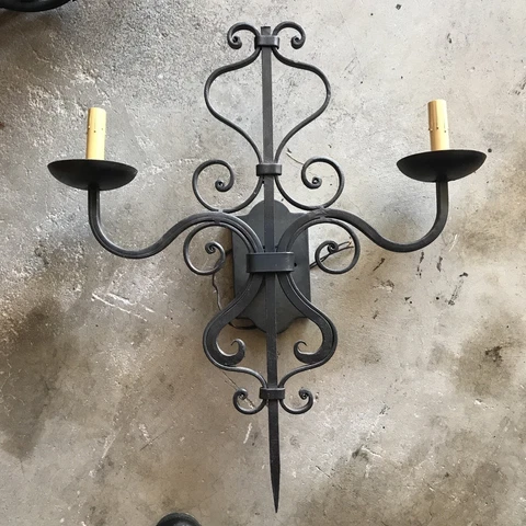 LARGE 1920S STYLE WROUGHT IRON SPANISH REVIVAL HOME WALL DOUBLE SCONCE LAMP Cover