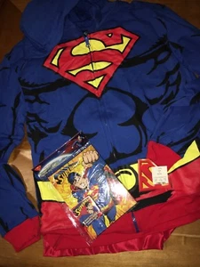Superman Hoodie Jacket NWT Boys L Removable Cape Magic Towel Costume Lot - Picture 1 of 6