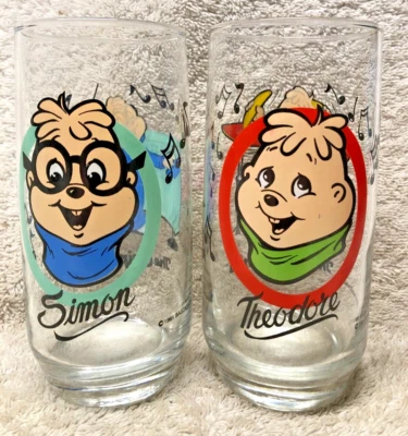 SIMON & THEODORE CHIMPMUNKS СТЕКЛЯННЫЙ коллекционный винтажный барабан hardee's 1985 - Изображение 1 из 4