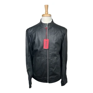 Hugo Boss Goat Leather Black Full Zip Men’s Moto Jacket Size M NWT - Picture 1 of 13