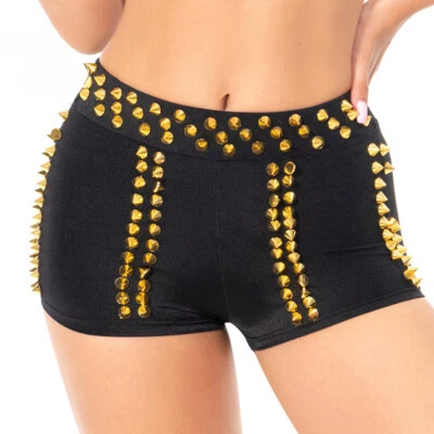 Lady Dance Shorts Punk Clubwears Hip Hop Rivet Studded Party Rock Fashion Slim - Image 1 of 4