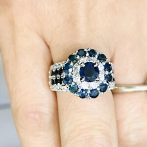 925/Silver Solid Cluster Ring With Natural Round Sapphires 6.00GM 7.5 Size