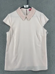 Catherine Blouse Brush Pink sz Lg Pearl Peter pan Collar Classic Pearlcore - Picture 1 of 10