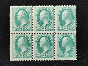 MATT'S STAMPS SCOTT #184 3-CENT GEORGE WASHINGTON, BLOCK OF 6 (4 =MNH), CV$1,245 - Picture 1 of 5