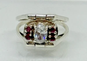 Vintage Flip Ring Sterling Silver Red Spinel Beryl Goshenite Size 5 Reversible - Picture 1 of 14