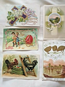 VINTAGE LOT of 5 EMBOSSED EASTER POST CARDS 1909 - 1910 3 MARKED GERMANY  - Picture 1 of 8
