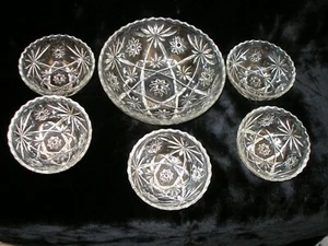 Set of 6 Anchor Hocking Glass Salad Bowl 5 Serving Bowls Vintage 1960s Starburst - Picture 1 of 8