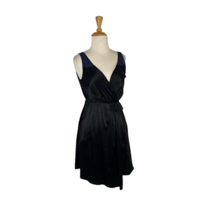 Geren Ford S Black Silk Dress Faux Wrap Surplice Neck VTG Y2K CoverUp Evening - Picture 1 of 8