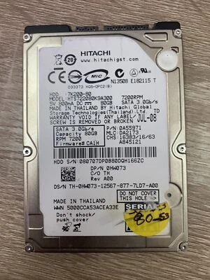 Hitachi 7K200-80 HTS722080K9A300 80GB 7200RPM SATA HDD 2.5" Hard Drive #80_53 - Image 1 of 2