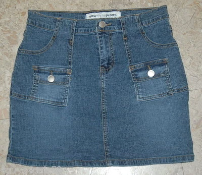 YOUNIQUE Denim Jean FALDA Junior Mujer Talla 5 Lowrise Bolsillo Cuadrado 28x14 Mini Foto 1 de 2