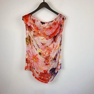 adolfo dominguez Top UK XL Multicoloured Floral Cowl Neck Sleeveless Semi Sheer - Picture 1 of 7