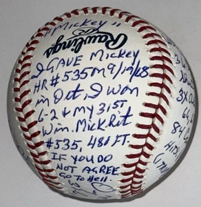 Denny McLain Signed Inscribed Stat Baseball (Mickey Mantle Story) Tigers JSA COA - Picture 1 of 6