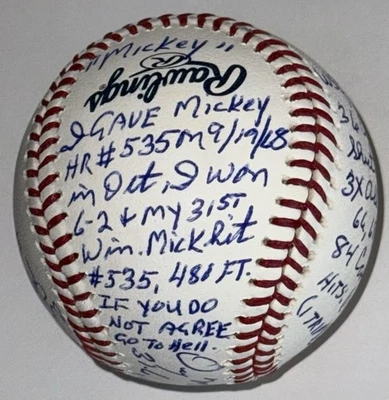 Denny McLain Signed Inscribed Stat Baseball (Mickey Mantle Story) Tigers JSA COA - Image 1 of 4