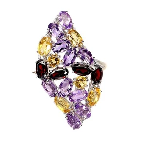 925 Sterling Silver Ring Oval Amethyst 5x3mm Citrine Gemstone Jewelry Size 7.5 - Picture 1 of 13