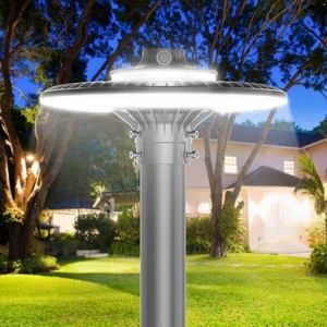LED Post Top Light Outdoor, 120W Dusk to Dawn Circular Area Light Pole Fixtures - Picture 1 of 16