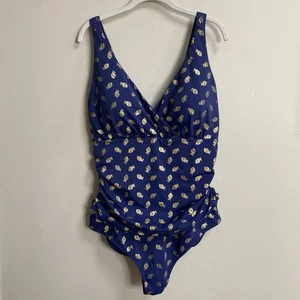Traje de baño Boden azul marino dorado estampado limón Talamanca de una pieza talla 16-18 largo - Imagen 1 de 16