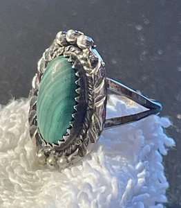Vintage Größe 6,5 Indianer Navajo Sterlingsilber & grüner Malachit Ring - Bild 1 von 11