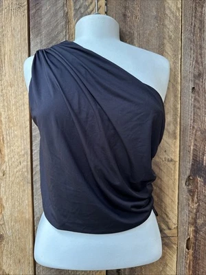 One Shoulder Draped Top Women L Black Asymmetrical Y2K Grecian Goddess Club - Image 1 of 4