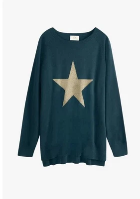 HUSH Stella Star Boyfriend Jumper M 12 Dark Teal Metallic Gold Slouchy Relaxed - Image 1 of 4