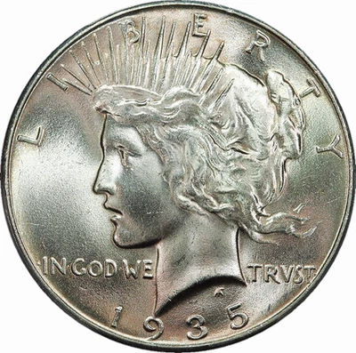 1935 $1 PCGS MS65+ CAC Peace Silver Dollar 32222236 - Image 1 of 3