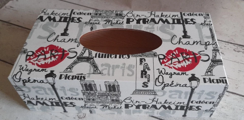 Paris Rectangular Long Tissue Box Cover Handcrafted wooden decoupaged - Image 1 of 1