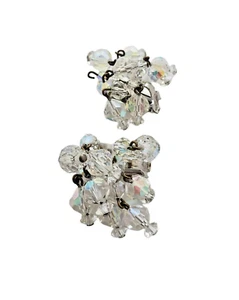 VTG RETRO AB AURORA BOREALIS CRYSTAL CHA CHA BEAD DANGLE WATERFALL CLIP EARRINGS - Picture 1 of 6
