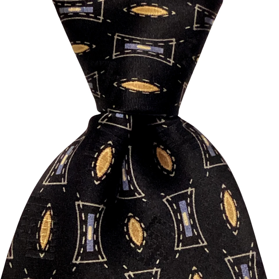 PERRY ELLIS PORTFOLIO Men's 100% Silk Necktie Designer Geometric Black/Gold EUC - Image 1 of 3