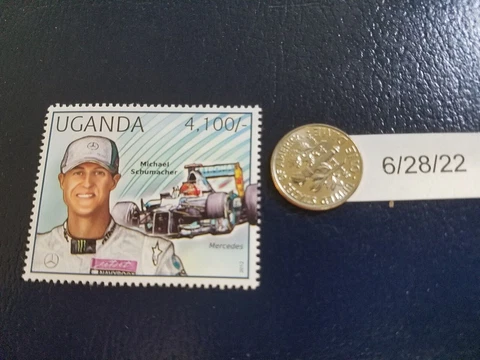 Michael Schumacher Mercedes Race Car Driver 2012 Uganda Perforated Stamp Cover