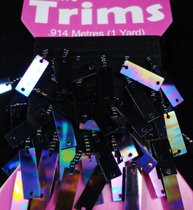 Sequin/Bead Trim 914mm Black AB Rectangles Dance Costume Stage  - Picture 1 of 2