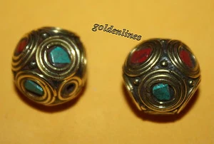 Tibetische Nepalesische Handarbeit Koralle Türkis 2 Perlen Nepalperlen Tibet Beads 143 - Bild 1 von 5
