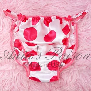Bragas de satén Sissy para HOMBRE rosa caliente Jumbo lunares cuerda bikini o sujetador falda - Imagen 1 de 8