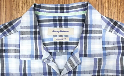 TOMMY BAHAMA ORIGINAL FIT 100% SILK SHIRT BLUE/GRAY/WHITE Sz X-LARGE, XL - Image 1 of 3