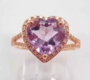 Anillo de compromiso con halo de amatista creado en laboratorio corte corazón de 2,50 quilates enchapado en oro rosa de 14 quilates - Imagen 1 de 7