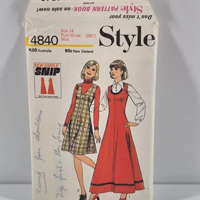 Style 4840 Junior / Miss Size 14 Bust 92cm 36" 1970s Pinafore Dress in 2 Lengths - Image 1 of 4
