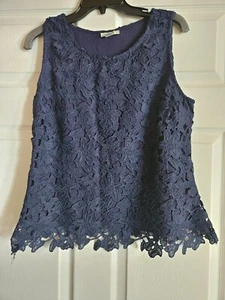 St Tropez West Top Womens Navy  Large Lace Sleeveless Tank - Picture 1 of 3