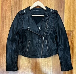 Chaqueta de cuero negra para mujer DECJUBA talla 10 AU / pequeña - cierre de cremallera - Imagen 1 de 19