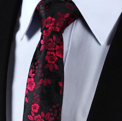 Premium Wedding Rose Black & Red Designer Floral Paisley Groomsman Tie Silk UK - Image 1 of 4