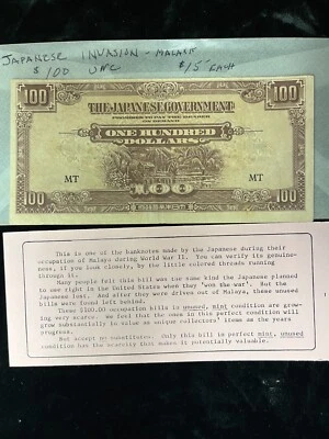 Japanese Invasion Notes $100 – Single Uncirculated Note - Image 1 of 2