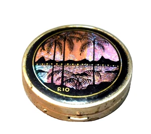 FABULOUS Scenic Souvenir Rio Butterfly Wing Colette Powder Compact! Iridescent - Picture 1 of 5