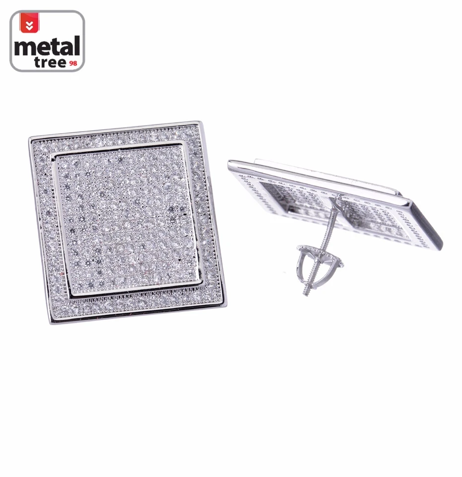 Brincos masculinos hip hop 14k XXL retângulo duplo tela plana parafuso traseiro 6115 - Imagem 1 de 1
