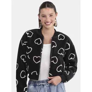 No Boundaries Plush Black Bomber Jacket Heavy Weight Juniors Plus Size XXL (20) - Picture 1 of 8