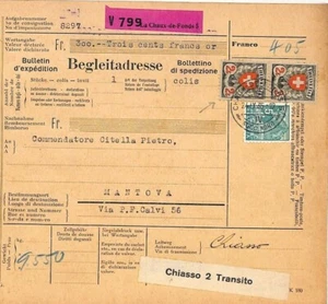 Switzerland PARCEL POST CARD 1935 Insured Mail Italy 2f {samwells-covers} BC3 - Picture 1 of 3