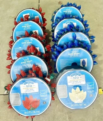10ct Holiday Time LED Super Bright C9 Christmas Lights 595 ft White Blue Red - Image 1 of 4